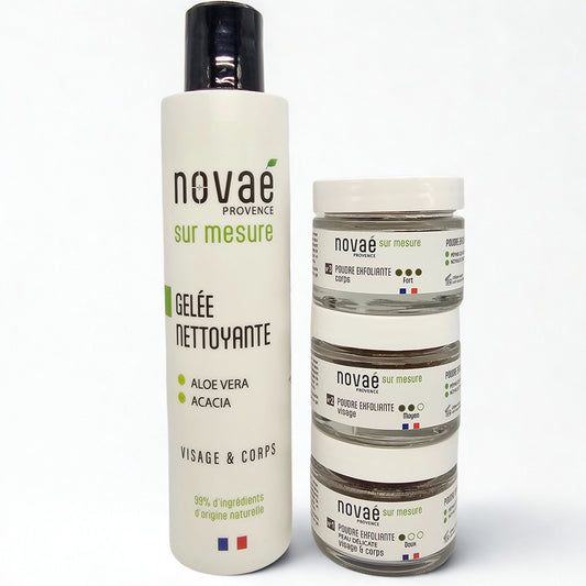 Pack 1 Gelée Nettoyante + 3 Exfoliants (Peau Délicate, Visage & Corps)